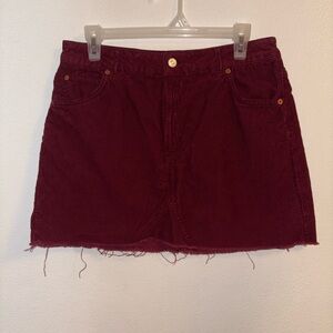Topshop Burgundy Corduroy Mini Skirt Size 10